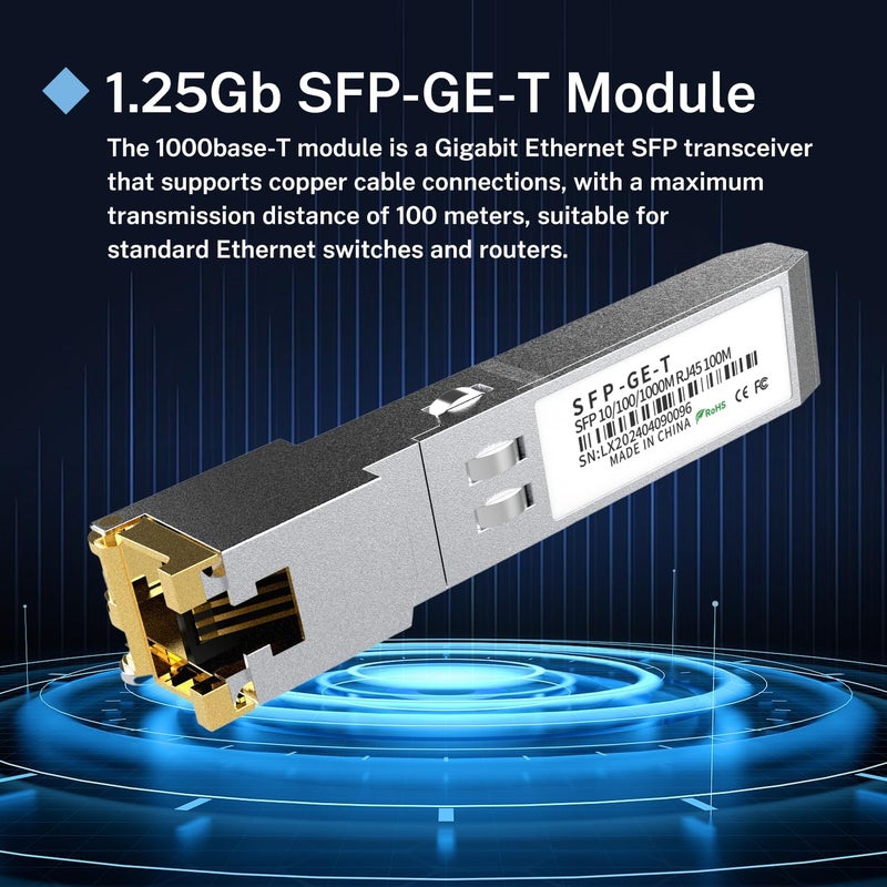 FTTPVIPS High-Performance 1000Base-T Gigabit SFP to RJ45 Copper Ethernet Transceiver - Compatible with Cisco, Meraki, Ubiquiti, D-Link, TP-Link, Supermicro, Netgear, MikroTik S-RJ01, 1.25G SFP-T, up to 100m - Image 3